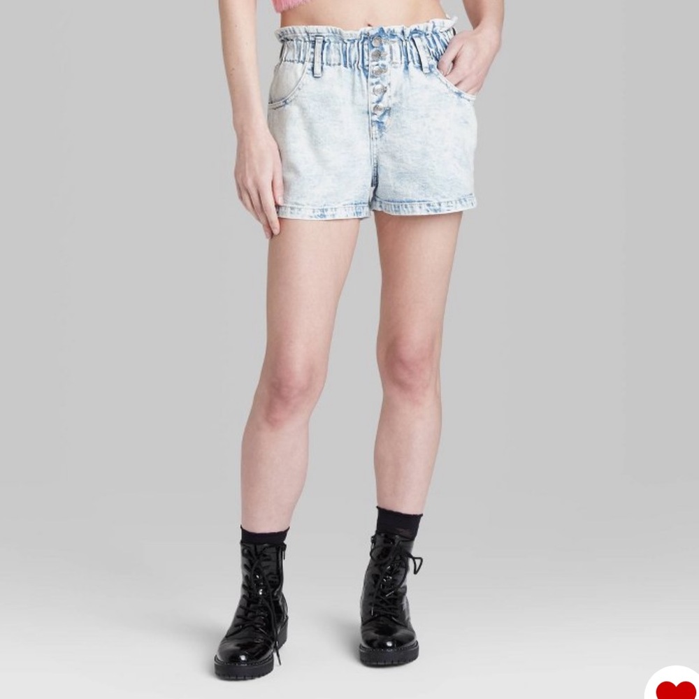 High rise paperbag denim shorts